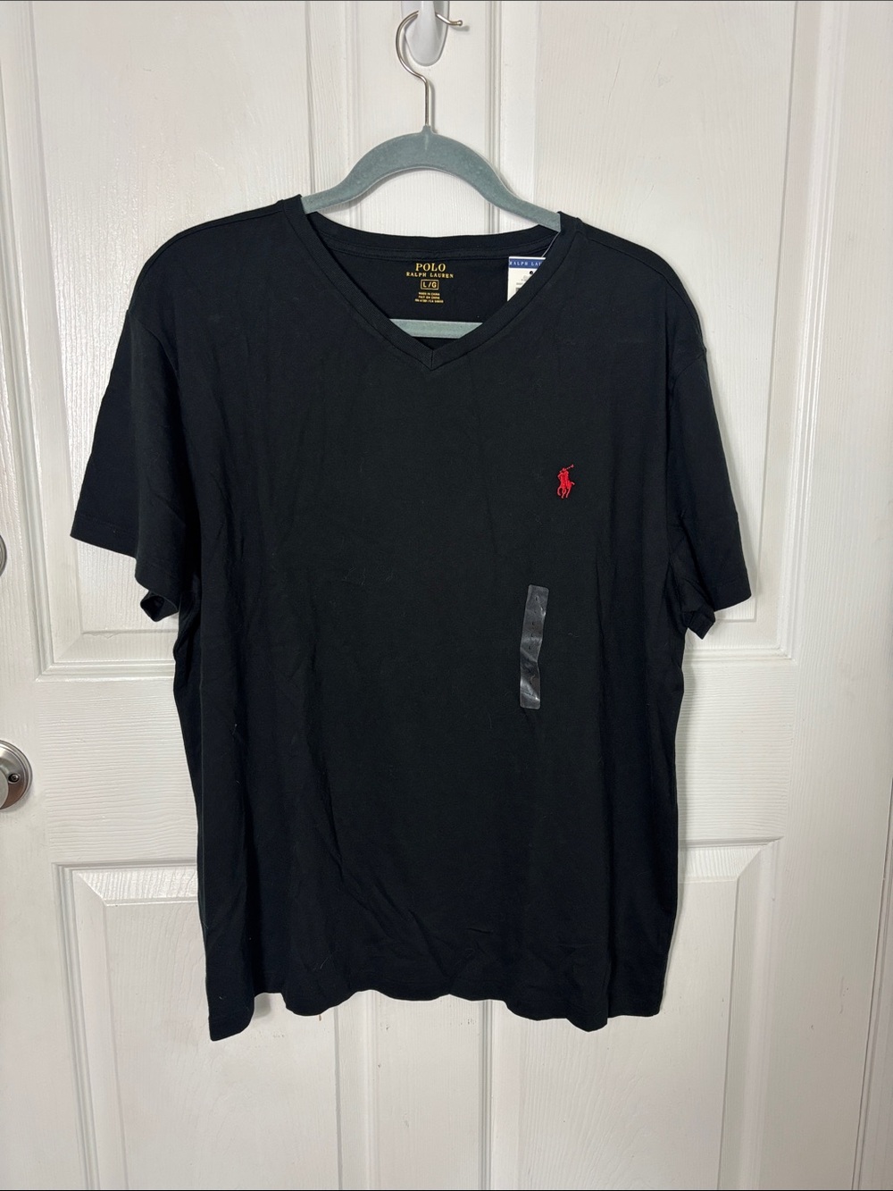 NEW NWT Polo by Ralph Lauren Men's Black V-Neck T-Shirt with Red Pony Size Large